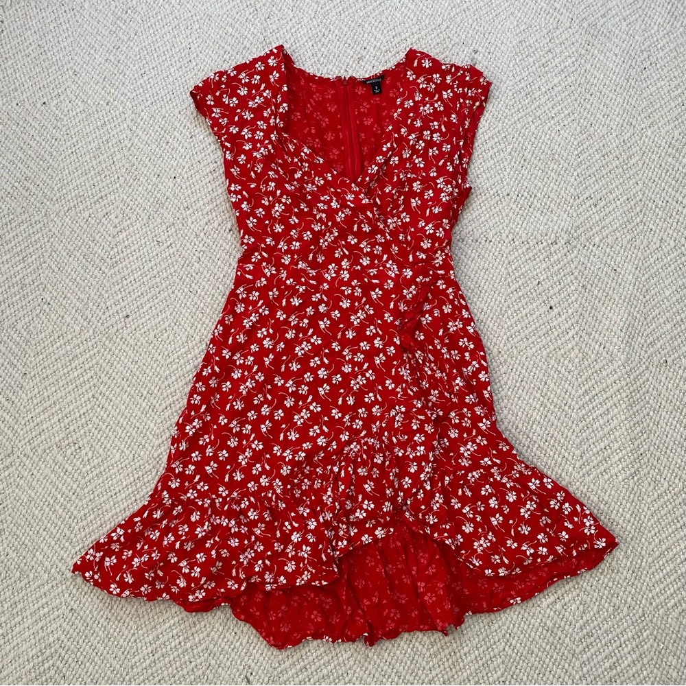 J Crew Mercantile Red Floral Wrap Dress Mini 2